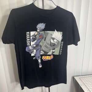 Naruto Shippuden Kakashi Anime Black Graphic T Shirt Men's Large Manga‎